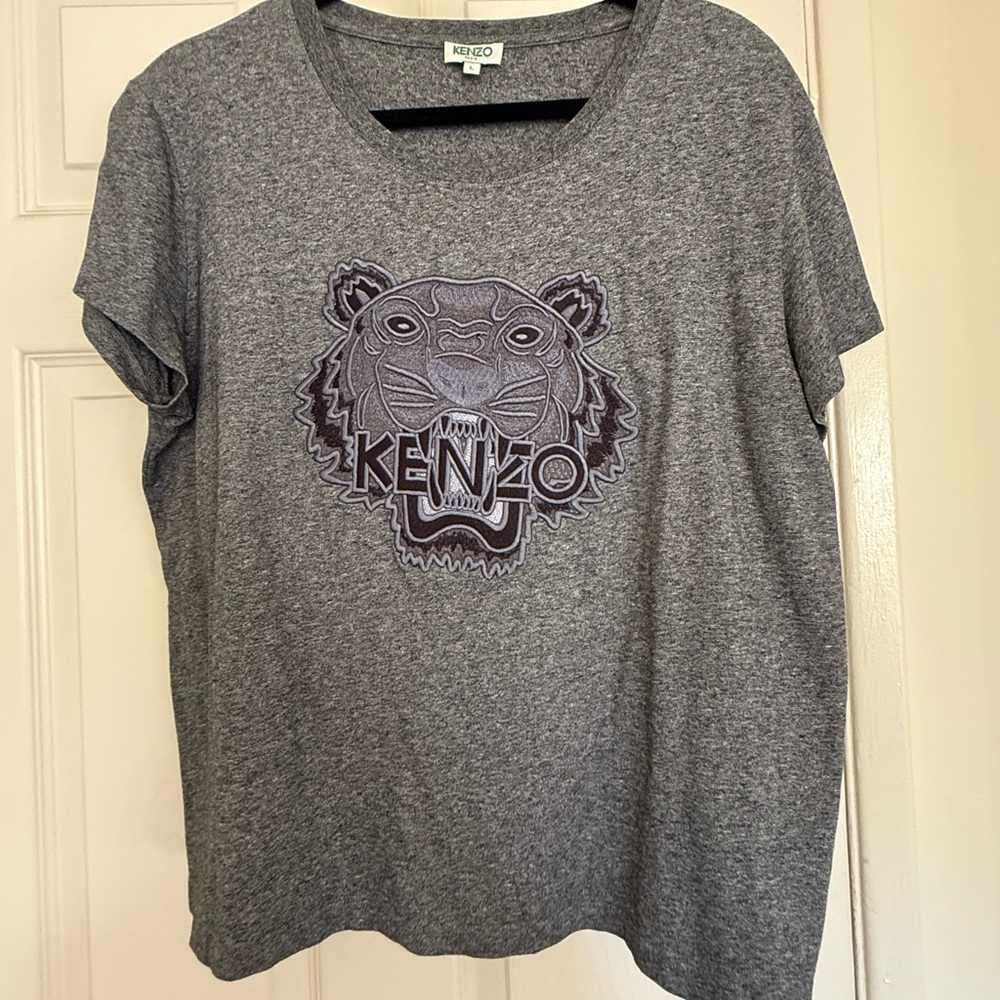 Kenzo Heather Gray Tee with Iconic Tiger Motif